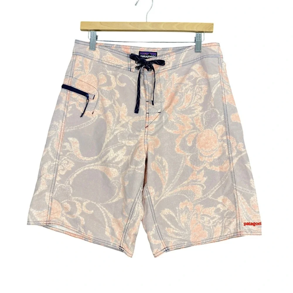 Vintage Patagonia Boardshorts Swim Surf Trunks Mens 32 Pink Purple Floral Wave